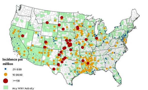 West Nile Virus Incidence Map 2004