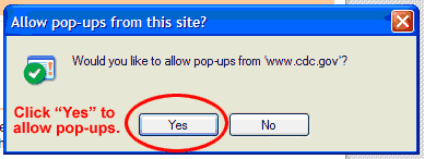 Confirmation dialog to allow pop-ups with Yes button highlighted