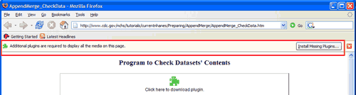 screenshot of Firefox with additional plug-ins required alert highlighted