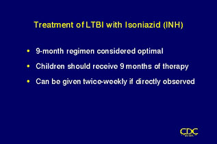 Slide 58: Treatment of LTBI with Isoniazid (INH). Click for larger version.