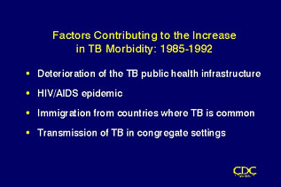 Slide 17: Factors Contributing to the Increase in TB Morbidity: 1985-1992. Click for larger version.