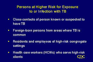 Slide 22: Persons at Higher Risk for Exposure to or Infection with TB. Click for larger version.