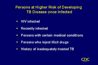 Slide 24: Persons at Higher Risk of Developing TB Disease once Infected. Click for larger version.