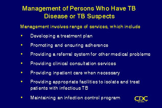 Slide 100: Management of Persons Who Have TB Disease or TB Suspects. Click for larger version. 