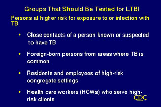 Slide 28: Groups That Should Be Tested for LTBI. Click for larger version.