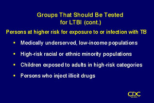 Slide 29: Groups That Should Be Tested for LTBI(cont.) Click for larger version.