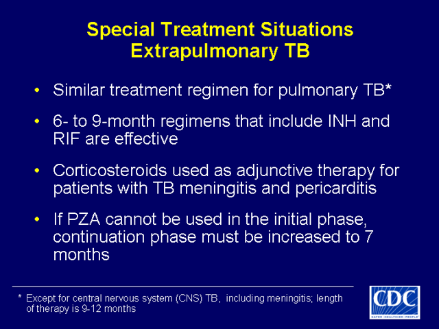 Slide 55: Special Treatment Situations - Extrapulmonary TB