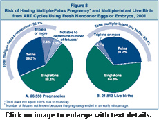 Figure 8: Risk of Having Multiple-Fetus Pregnancy and Multiple-Infant Live Birth from ART Cycles Using Fresh, Nondonor Eggs or Embryos, 2001.