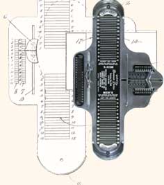 Brannock shoe measuring device and patent drawing, 1920