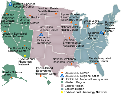 Map of USGS Science Center Locations