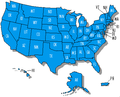 Map of the United States with hyperlinks to Rural Development State Offices