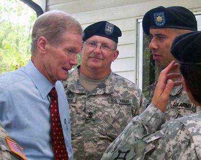 Departing soldiers: Sen. Nelson, left, recently met with a Florida National Guard unit deploying to Iraq while he was visiting Camp Blanding, near Starke.
