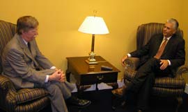 A picture of Senator John Ensign meeting with John Bolton, U.S. Ambassador to the United Nations.