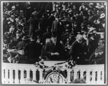 Woodrow Wilson delivering his Inaugural address, March 5, 1917 (Library of Congress)