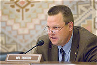 Photo | Senator Tester asks a question during a Senate Indian Affairs Committee hearing