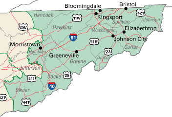 map of Tennessee's 1st Congressional District