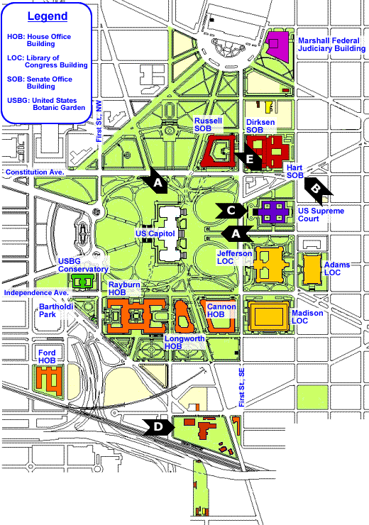 This map indicates the locations of some of the more highly visible projects under way within the Capitol Complex. It is provided to succinctly inform members of the public about work they may witness and want to know more about. There are literally hundreds of projects under way at any given time, but most are not particularly visible or disruptive.