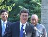 Congressman Chandler speaking at the South Elkhorn Pump station with Mayor Newberry and Judge Cassity