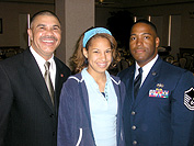 Congressman Clay meeting a constituent and a member of the armed services community