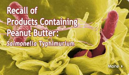 Salmonella Under Microscope.  With a Go button that links to page  Recall of Products Containing Peanut Butter: Salmonella Typhimurium