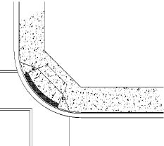 CAD drawing of single perpendicular curb ramp with wide shared landing in 12-foot sidewalk at 30-foot radius corner; APS locations indicated.