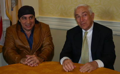 Senator Lautenberg meets with musician, actor and New Jersey native Steven Van Zandt, lead guitarist in Bruce Springsteen's E Street Band. The two, along with Senator Robert Menendez (not pictured), discussed the importance of music education in our schools. (November 13, 2007)