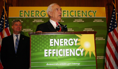 Senator Lautenberg joined Senators Whitehouse, Boxer and Schumer (both not pictured) at a press conference in support of the Senate's Energy bill, which included Senator Lautenberg's "Green Buildings" bill. Senator Lautenberg's measure to improve air quality, reduce emissions and combat global warming by making federal government buildings more energy efficient and environmentally sound passed the Senate later that week. (June 19, 2007)