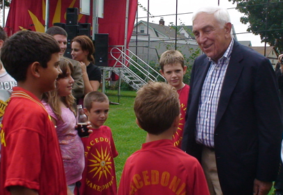 Senator Lautenberg greets children at the second annual Macedonian Festival in Garfield. The three-day festival, which includes speeches and musical performances, draws more than 10,000 people from the across the region. There are approximately 50,000 Macedonian-Americans living in the United States, including 6,000 in New Jersey. (September 13, 2008)