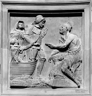 sculpture of the landing of the Pilgrims, 1620