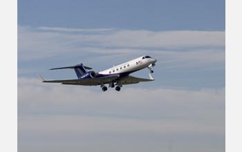 Photo of the Gulfstream V plane in the air