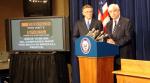Senators Dodd and Dorgan speak at a press conference to announce the Windfall Profits Rebate Act of 2005