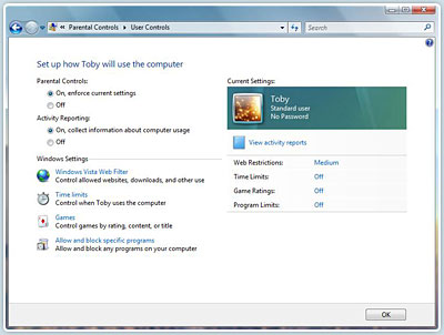 Windows Vista Home Premium has Parental Controls to protect children