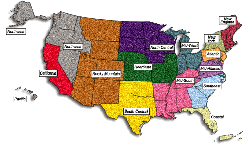 Map of the U.S. divided into the 14 regional CIS offices.