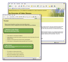 Screen shots of the online celiac disease training course home page and pretest