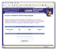 Screenshot of the physician locator portal of the NASPGHAN website