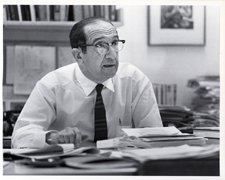 [Salvador Luria in his office at MIT]. [ca. 1970s].