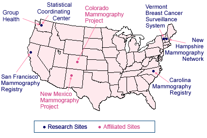 USA map with research sites located