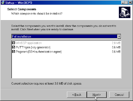 WinSCP Select Components
