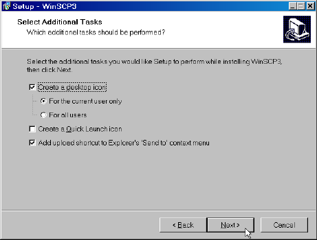 WinSCP Select Additional Tasks