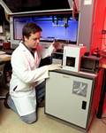 A Toxicologist with the Proteomics Group at the National Center for Toxicogenomics at work.