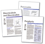 Photograph of the updated National Digestive Diseases Information Clearinghouse publications Diverticulosis and Diverticulitis, Pancreatitis, and Porphyria.