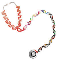Graphic design of a stethoscope made from a DNA double helix.
