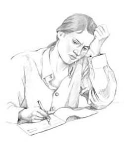 Woman writing.