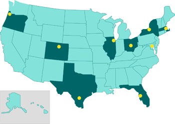 View a larger map of the Patient Navigator Research Program