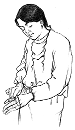 Ilustraciónde un médico poniendose guantes.