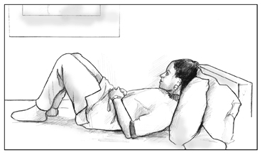 Drawing of woman doing Kegel exercises on a bed.