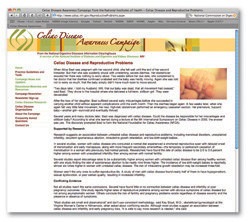 Computer screenshot of the Celiac Disease Awareness Campaign website.