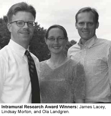 Intramural Research Award Winners: James Lacey, Lindsay Morton, and Ola Landgren. 