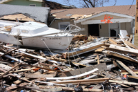 Debris awaits removal in Galveston, Texas, following hurricane Ike