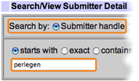 Select search by submitter handle and type PERLEGEN